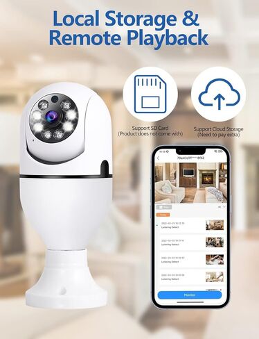 Light Bulb Security Camera Home Wireless WiFi Camera Surveillance Camera Baby Monitor Nanny Cam Pet Camera Video Recording with Audio Remote Control with Phone APP in Kuwait