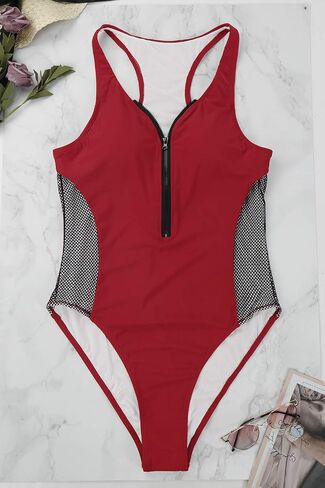 KAKALOT Women's Sexy Hgih Cut Zipper Up V Neck One Piece Monokini Swimwear in Saudi Arabia