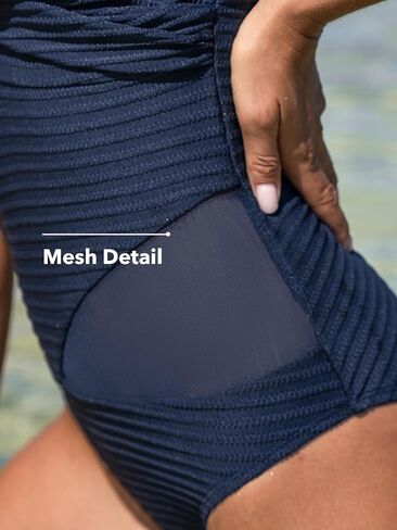 CUPSHE Women's One Piece Swimsuit Bathing Suit V Neck Twist Adjustable Straps Back Cutout Mesh O Ring in Saudi Arabia