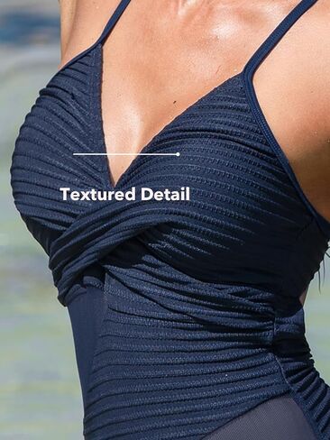 CUPSHE Women's One Piece Swimsuit Bathing Suit V Neck Twist Adjustable Straps Back Cutout Mesh O Ring in Saudi Arabia