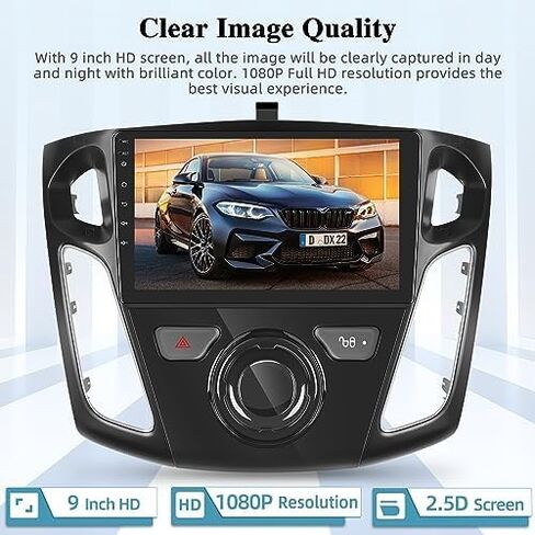ستيريو سيارة لفورد فوكس 2012-2018 مع Carplay اللاسلكي وAndroid Auto، 2+32G 9 بوصة تعمل باللمس راديو السيارة Android، DSP/GPS/WiFi/SWC + كاميرا احتياطية AHD وميكروفون in Saudi Arabia