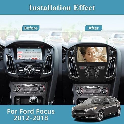 ستيريو سيارة لفورد فوكس 2012-2018 مع Carplay اللاسلكي وAndroid Auto، 2+32G 9 بوصة تعمل باللمس راديو السيارة Android، DSP/GPS/WiFi/SWC + كاميرا احتياطية AHD وميكروفون in Saudi Arabia