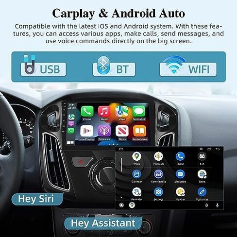 ستيريو سيارة لفورد فوكس 2012-2018 مع Carplay اللاسلكي وAndroid Auto، 2+32G 9 بوصة تعمل باللمس راديو السيارة Android، DSP/GPS/WiFi/SWC + كاميرا احتياطية AHD وميكروفون in Saudi Arabia