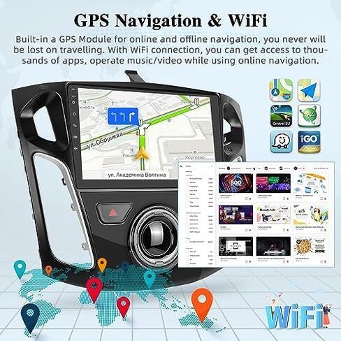 ستيريو سيارة لفورد فوكس 2012-2018 مع Carplay اللاسلكي وAndroid Auto، 2+32G 9 بوصة تعمل باللمس راديو السيارة Android، DSP/GPS/WiFi/SWC + كاميرا احتياطية AHD وميكروفون in Saudi Arabia