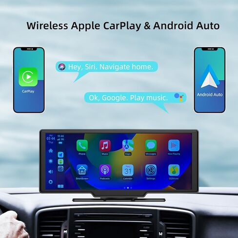 ستيريو سيارة Apple Carplay & Android Auto لاسلكي محمول، راديو سيارة بشاشة لمس 10.26 بوصة مع كاميرا داش 2K، كاميرا احتياطية 1080P، بلوتوث، FM، وصلة مرآة، كابل AUX، بطاقة TF 32 جيجا in Kuwait