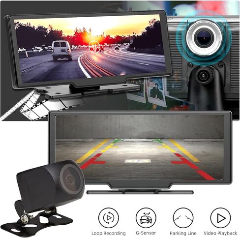 ستيريو سيارة Apple Carplay & Android Auto لاسلكي محمول، راديو سيارة بشاشة لمس 10.26 بوصة مع كاميرا داش 2K، كاميرا احتياطية 1080P، بلوتوث، FM، وصلة مرآة، كابل AUX، بطاقة TF 32 جيجا in Kuwait