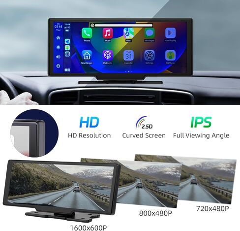 ستيريو سيارة Apple Carplay & Android Auto لاسلكي محمول، راديو سيارة بشاشة لمس 10.26 بوصة مع كاميرا داش 2K، كاميرا احتياطية 1080P، بلوتوث، FM، وصلة مرآة، كابل AUX، بطاقة TF 32 جيجا in Kuwait