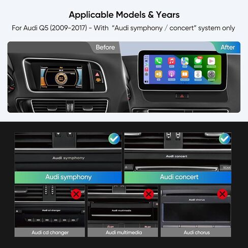 ستيريو سيارة 10.25 بوصة لسيارة Audi Q5 2009-2017 مع نظام Audi Concert/Symphony، ترقية راديو المصنع Android Auto Wireless CarPlay Bluetooth IPS شاشة تعمل باللمس in Kuwait