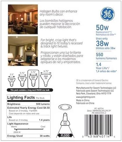 GE Classic 50-Watt EQ PAR 30 مصباح هالوجين عاكس أبيض دافئ طويل الرقبة (عبوة من قطعتين) in Saudi Arabia