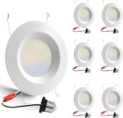 6 عبوات 5/6 بوصة 5CCT LED للإضاءة المريحة، 2700K/3000K/4000K/5000K/6500K قابلة للتحديد، مصابيح قابلة للتعتيم مع حافة يربك، 12 وات = 150 وات، سطوع عالي 1000 لومين، تصنيف IC & رطب، معتمد من ETL وFCC in Kuwait
