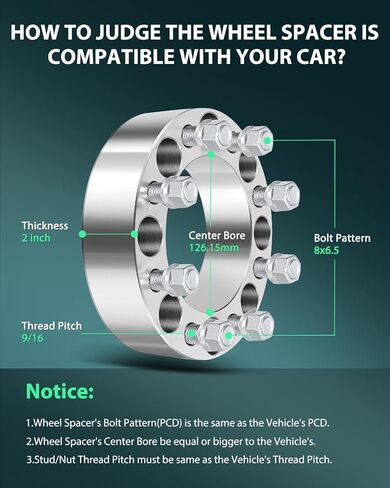 SCITOO 2X 8x6.5 to 8x6.5 Wheel Spacers 2" 8 Lug fit for Ram 2500 Wheel Spacers for 3500 Dually Wheel Spacers with 9/16 Threads in Saudi Arabia