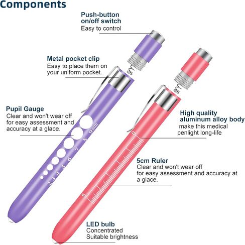 Nurse Penlight with Pupil Gauge, 2 Pack LED Medical Pen Lights for Nursing Doctors, EMTs Pink and Purple with Batteries in Saudi Arabia
