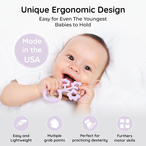Baby Teething Toys - Made in The USA - Medical Grade Silicone Baby Teether for Newborns, Infants & Toddlers - CSPIA Certified - Multiple Textures - Freezer & Dishwasher Safe in Saudi Arabia