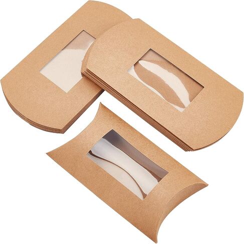 BENECREAT 20pcs 6.8x3.9x1.5 Inches Brown Kraft Pillow Boxes Paper Window Box for Candy Cokkie Treats and Birthday Wedding Party Favors in Saudi Arabia