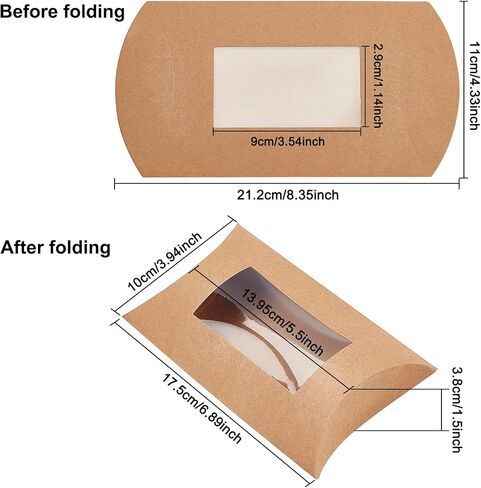 BENECREAT 20pcs 6.8x3.9x1.5 Inches Brown Kraft Pillow Boxes Paper Window Box for Candy Cokkie Treats and Birthday Wedding Party Favors in Saudi Arabia