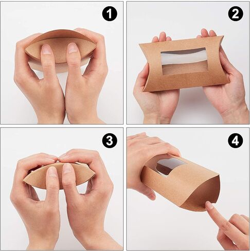 BENECREAT 20pcs 6.8x3.9x1.5 Inches Brown Kraft Pillow Boxes Paper Window Box for Candy Cokkie Treats and Birthday Wedding Party Favors in Saudi Arabia