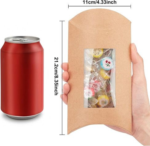 BENECREAT 20pcs 6.8x3.9x1.5 Inches Brown Kraft Pillow Boxes Paper Window Box for Candy Cokkie Treats and Birthday Wedding Party Favors in Saudi Arabia