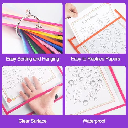 مجموعة من 30 قطعة من أكمام الجيب القابلة للمسح الجاف كبيرة الحجم من Shemira مع حلقتين، وحاملات تذاكر قابلة لإعادة الاستخدام، وواقيات أوراق بلاستيكية شفافة، ومستلزمات الفصول المدرسية للمعلمين، و10 ألوان متنوعة، 14.2 × 10.2 بوصة in Kuwait