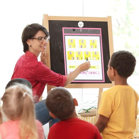 مجموعة من 30 قطعة من أكمام الجيب القابلة للمسح الجاف كبيرة الحجم من Shemira مع حلقتين، وحاملات تذاكر قابلة لإعادة الاستخدام، وواقيات أوراق بلاستيكية شفافة، ومستلزمات الفصول المدرسية للمعلمين، و10 ألوان متنوعة، 14.2 × 10.2 بوصة in Kuwait