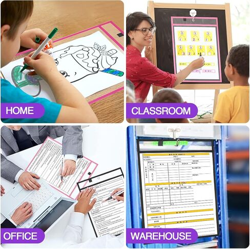 مجموعة من 30 قطعة من أكمام الجيب القابلة للمسح الجاف كبيرة الحجم من Shemira مع حلقتين، وحاملات تذاكر قابلة لإعادة الاستخدام، وواقيات أوراق بلاستيكية شفافة، ومستلزمات الفصول المدرسية للمعلمين، و10 ألوان متنوعة، 14.2 × 10.2 بوصة in Kuwait