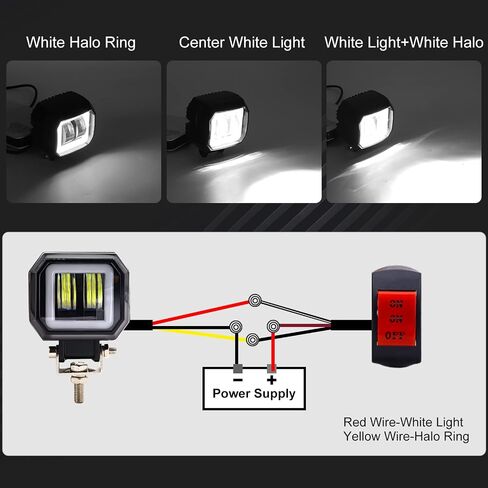 2 قطعة أضواء LED للدراجات النارية مع مفتاح 12 فولت 24 فولت أبيض مربع الضباب ضوء عيون الملاك أضواء LED حلقة هالة القيادة ضوء الأضواء الأمامية أضواء إضافية للدراجات النارية على الطرق الوعرة شاحنة 4x4 ATV UTV in Saudi Arabia