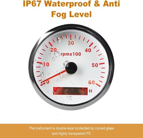مجموعة أدوات قياس سرعة الدوران من WATERWICH 85 مم 3.34 بوصة للقوارب البحرية RPM 0-6000 7 ألوان لسيارة الشاحنة الآلية (أبيض) in Saudi Arabia