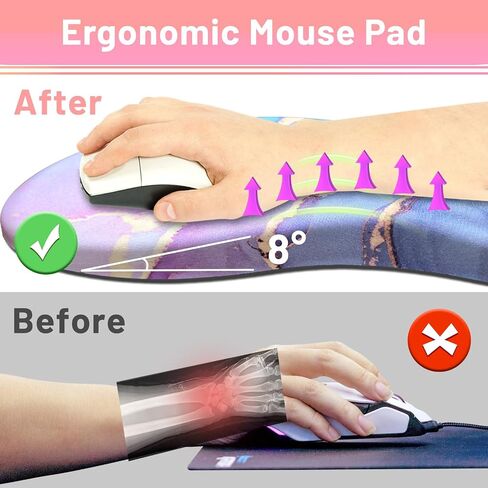 Ergonomic Mouse Pad with Wrist Rest, Mouse Pad Wrist Support with Coaster for Carpal Tunnel Pain Relief, Integrated Memory Foam Slope Massage Bulge with Non-Slip PU Base for Computer Desk (Colorful 2) in Saudi Arabia