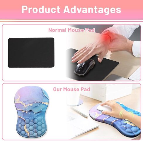 Ergonomic Mouse Pad with Wrist Rest, Mouse Pad Wrist Support with Coaster for Carpal Tunnel Pain Relief, Integrated Memory Foam Slope Massage Bulge with Non-Slip PU Base for Computer Desk (Colorful 2) in Saudi Arabia