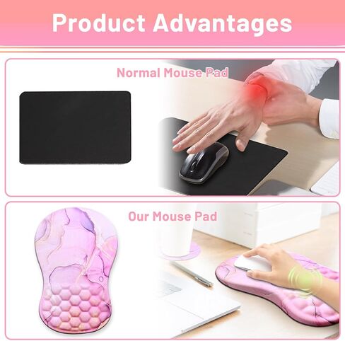 وسادة ماوس مريحة مع مسند للمعصم، وسادة ماوس لدعم المعصم مع قاعدة لتخفيف آلام النفق الرسغي، انتفاخ تدليك منحدر من الإسفنج الذكي مع قاعدة بولي يوريثان غير قابلة للانزلاق لمكتب الكمبيوتر (ملون 1) in Kuwait