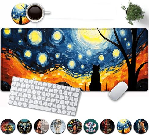 Large Mouse Pad, 31.5 x 11.8in Extended Gaming Mouse Pad with Stitched Edges, XXL Mousepad Protector Non Slip Rubber Base for Office and Home Writing Mat, Anime Warrior Women Pattern Black Desk Mat in Saudi Arabia
