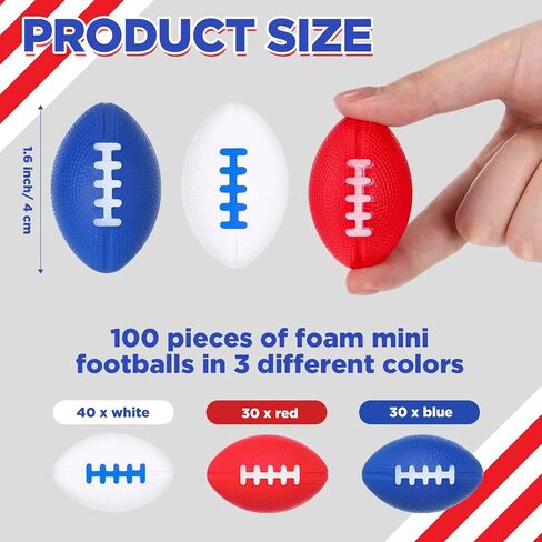 Junkin 100 Packs Mini 4th of July Football Sports Stress Ball 1.6 Inch Patriotic USA Memorial Day Stress Ball for Boys Girls Adults Small Foam Relief Balls Party Favors for School Carnival Reward in Saudi Arabia