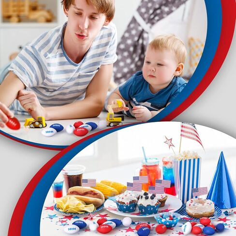 Junkin 100 Packs Mini 4th of July Football Sports Stress Ball 1.6 Inch Patriotic USA Memorial Day Stress Ball for Boys Girls Adults Small Foam Relief Balls Party Favors for School Carnival Reward in Saudi Arabia