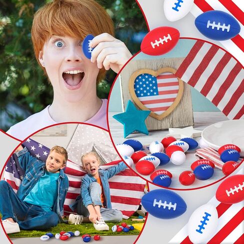 Junkin 100 Packs Mini 4th of July Football Sports Stress Ball 1.6 Inch Patriotic USA Memorial Day Stress Ball for Boys Girls Adults Small Foam Relief Balls Party Favors for School Carnival Reward in Saudi Arabia