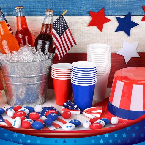 Junkin 100 Packs Mini 4th of July Football Sports Stress Ball 1.6 Inch Patriotic USA Memorial Day Stress Ball for Boys Girls Adults Small Foam Relief Balls Party Favors for School Carnival Reward in Saudi Arabia