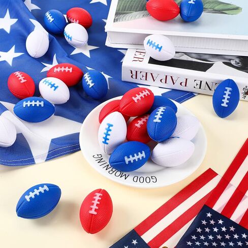 Junkin 100 Packs Mini 4th of July Football Sports Stress Ball 1.6 Inch Patriotic USA Memorial Day Stress Ball for Boys Girls Adults Small Foam Relief Balls Party Favors for School Carnival Reward in Saudi Arabia