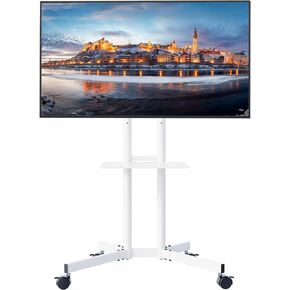 BONTEC Tilt Rolling TV Stand for 32-85Inch LED, LCD, OLED,4k TVs, Mobile Height Adjustable TV Cart with Laptop Shelf and Locking Wheels, Holds Up to 132lbs, Max VESA 600x400mm, White