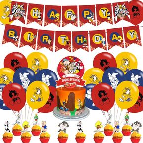 Looney Tunes Party Decorations, Birthday Party Supplies For Looney Tunes Party Supplies Includes Birthday Banner - Cake Topper - 12 Cupcake Toppers - 18 Balloons