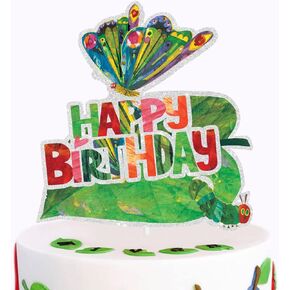 Green Glitter Butterfly Caterpillar Cake Topper -Hungry caterpillars pupate into butterflies Children's Fairy Tale Party or Birthday Party Decoration for a Happy Birthday-SugarGera
