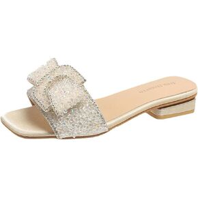 Women's Fashionable Diamond Bow Flat Sandals Summer Comfortable And Sparkling Slippers Wearing Versatile Beach Sandals For External Wear