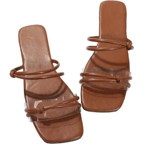 Verdusa Women's Criss Cross Clear Flat Sandals Strappy Square Toe Slide Sandals