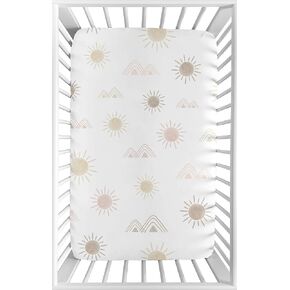 Sweet Jojo Designs Boho Desert Sun Girl Fitted Mini Crib Sheet Baby Nursery for Portable Crib or Pack and Play - Blush Pink Mauve Gold Taupe Bohemian Watercolor Mountains Southwest Nature Minimalist