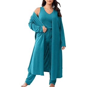 plus size 3 Piece Casual Cardigan Vest Pants Set, Women's Pajama Loungewear Set Casual Homewear Set for Fall Winter