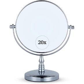 20X Magnifying Makeup Mirror for Desk and Countertop - 20x/1x Double Sided Make Up Vanity Mirror with Stand - 6" Wide & 9" Tall (Chrome)