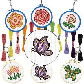INFUNLY 6 Stamped Cross Stitch Kits for Animal Pattern DIY Embroidery Kits for Beginners with Instruction for Christmas Backpack Charms, Ornaments and Needle Craft