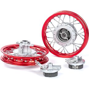 SUNQIAO CRF50 Rim, XR50 Wheels Drum Brake Shoes for XR CRF Pit Dirt Bikes Black 1.40x10 Alloy Aluminum Rims (Red)