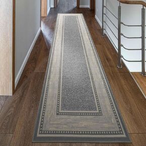 Ottomanson Ottohome Collection Non-Slip Rubberback Bordered Design 3x10 Indoor Runner Rug, 2'7" x 9'10", Light Gray