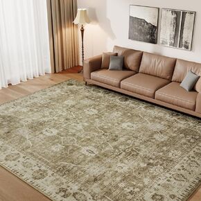 AMOAMI-Washable Area Rugs 5'x7' for Living Room Large Area Rug Low Pile Non-Slip Vintage Carpet for Living Room Bedroom Dining Room Rug Brown