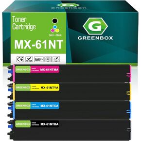 GREENBOX Compatible MX-61NT 61NTBA 61NTCA 61NTMA 61NTYA Toner Cartridge Compatible for Sharp MX3071 MX3070v MX3051 MX3050 MX2651 MX3570V MX3070 MX3550 MX3050V Printer (4 Pack)