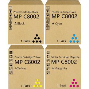 MP C8002 C6502 Toner Cartridge 4 Pack Black Cyan Magenta Yellow Replacement for Ricoh MP C6502 C8002 Printer Cartridge.(842083 842084 842085 842086)