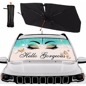 Hello Beach Gorgeous Car Windshield Umbrella Sun Shade Eyelash Sunshade for Car Windshield Umbrellas Upgraded Sun Visor Protector Block UV Rays Gorgeous Sunshades for Car SUV Trucks